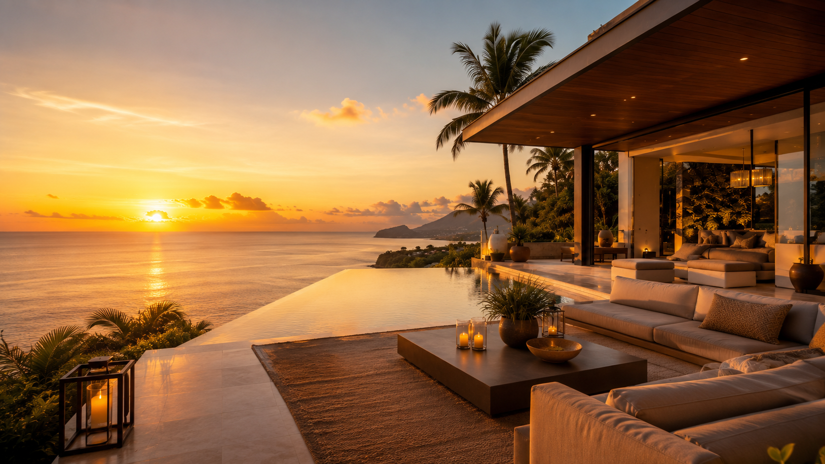 Sunset terrace above the Caribbean sea